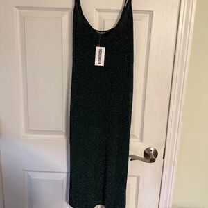 Emerald & Silver Sparkly stretch mini dress with thigh high slit (FashionKilla)